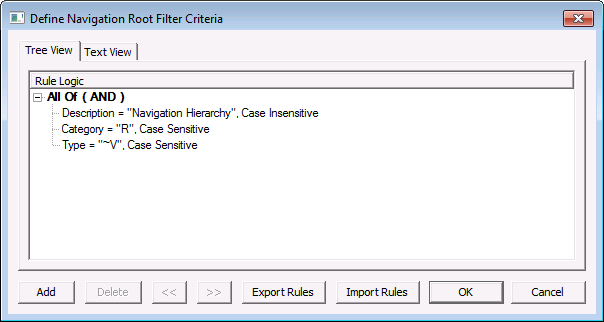 Define Navigation Root Filter Criteria